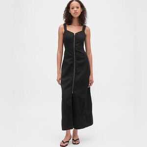 NWT! Gap UltraSoft Denim Maxi Dress Black Zip Front - Size Large
